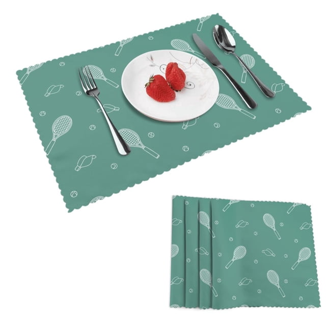 DouZhe Polyester Placemats Ensemble de 4, Motif Raquette de Tennis Bleue Résistante à la Chaleur Place Mats pour Table à Manger, 12 Pouces x 18 Pouces