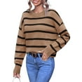 thumbnail image 1 of WIPONKEN Womens Sweaters Crew Neck Off Shoulder Style Loose Oversize Stripes Ladies Sweater for Winter&Fall 30% Wool Soft Fasional Sweater, 1 of 8