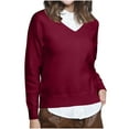 thumbnail image 3 of Sentmoon Workout Tops Long Sleeve Sweaters Oversized Solid Color Loose Lightweight and Warm Spring Outfits for Women 2025 Fall and Winter for Cozy Family Time Wine XXL, 3 of 4
