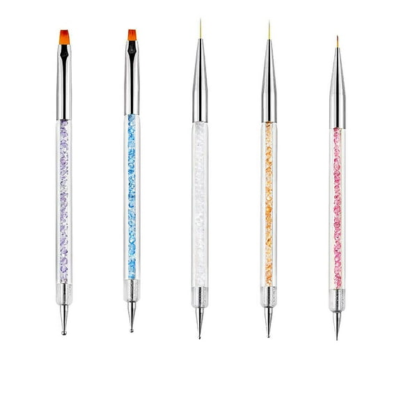 5 Pcs Double Ended Nail Art Brushes,Nail Art Point Drill Drawing Brush Pen Manicure Care Tool Nail Brushes,Nail Dotting Pen Liner Brush Tools Set for DIY Nail Art Designs
