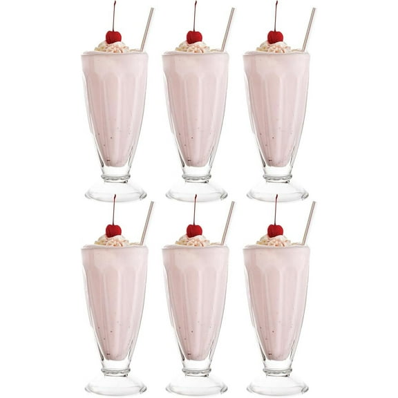 Vikko Ice Cream Glasses 11.5 Oz Retro Milkshake Glasses for Floats, Sundaes, and Dessert 6pk