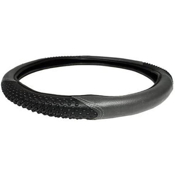 Universal Fit Racing Design Steering Wheel Cover (Smooth Gray with Black Bead Texture Mold)