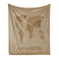 thumbnail image 1 of Antique World Map Soft Flannel Fleece Blanket, Brown Colored Lands Pattern with Continents Asia Europe Americas, Cozy Plush for Indoor and Outdoor Use, 60" x 80", Camel Tan and Brown, by Ambesonne, 1 of 6