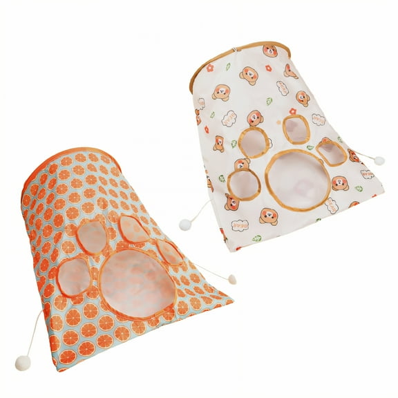 BESTSKY 2Pcs Cat Tunnel,Fun Sound Effects Cat Tunnels,Stimulate Cat'S Natural Curiosity Cat Tunnel Bed,Orange&White,35*45*30cm