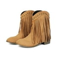 thumbnail image 4 of Women Ankle Boots Women's Fashionable Casual Versatile Cool Winter Tassel Sleeve Boots Short Boots Thick Heel Ankle Boots Brown 39, 4 of 9