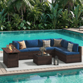 thumbnail image 4 of Dateyes 8-Piece Outdoor Patio Furniture Set with 44" Fire Pit Table, All-Weather Wicker Rattan Sectional Sofa with Coffee Table & Cover (Blue), 4 of 8