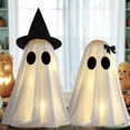 thumbnail image 3 of Halloween Lighted Ghost Decorations - 2 Pcs Spooky Plastic Light up Cute Ghost Couple with Witch Hat and Black Bow, Halloween Indoor Figurines for Mantel, Shelf & Tabletop Home Party Decor, Small, 3 of 8