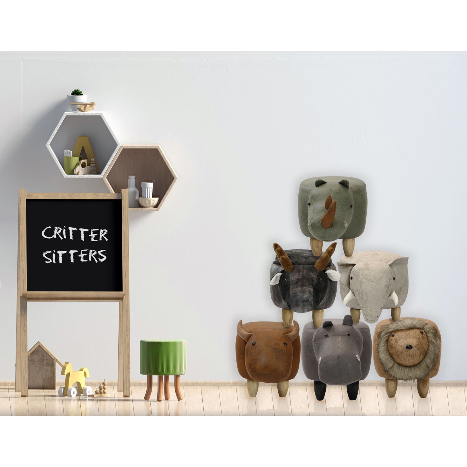 Critter Sitters 14-in. Seat Height Faux-Leather Brown Cow Animal Shape Ottoman