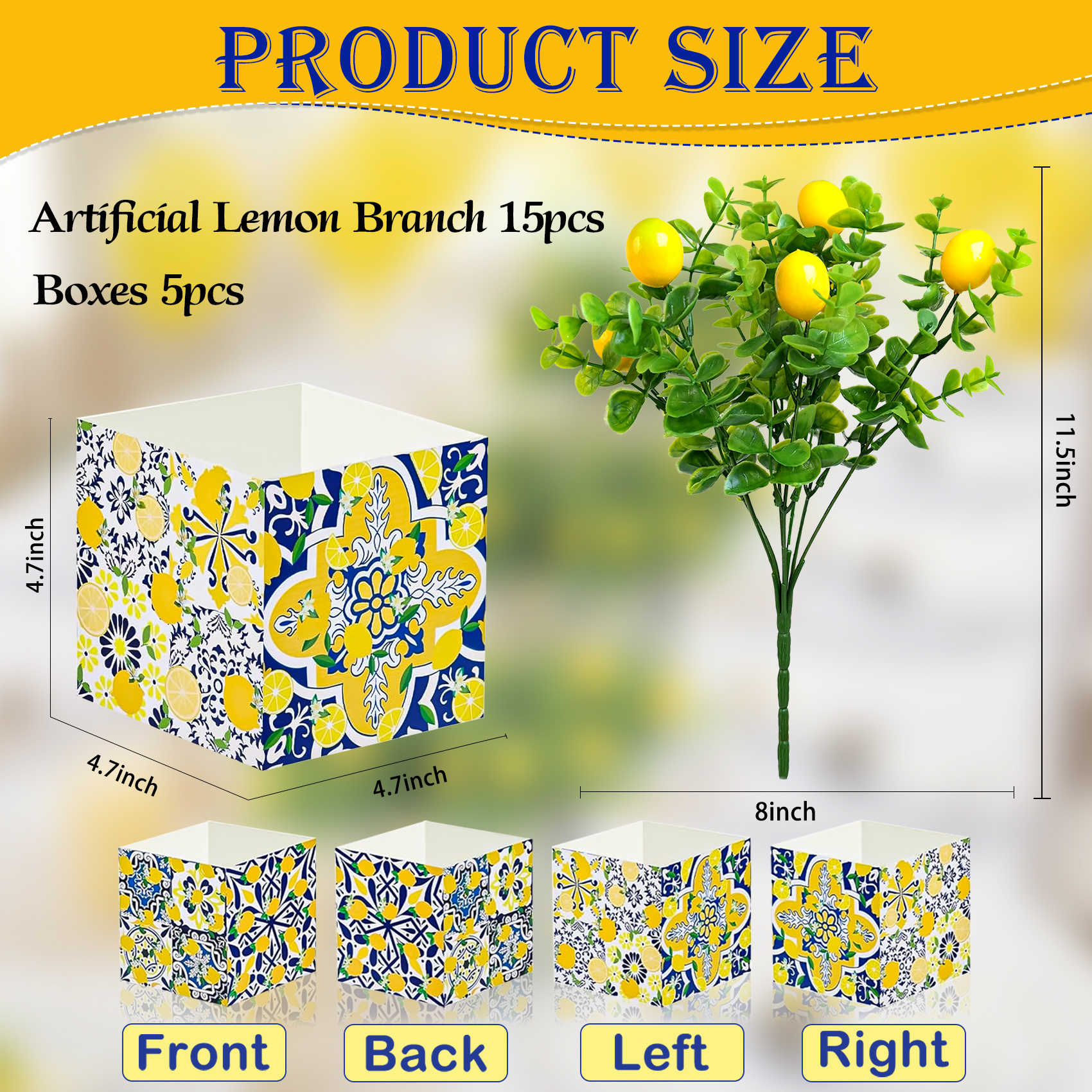 Lemon Party Decorations Amalfi Coast Decor-5 Sets Blue Tiles Lemon Table Centerpiece with Artificial Lemon Branches for Mediterranean Wedding Baby Shower Capri Positano Themed Party Supplies