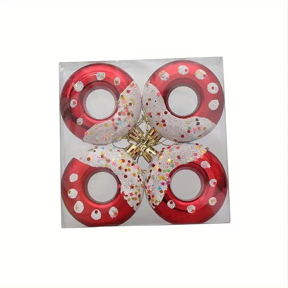 4PCS Christmas Donut Ornaments Set - Colorful Doughnut-Shaped Xmas Tree Pendants for Holiday & Birthday Party Decor