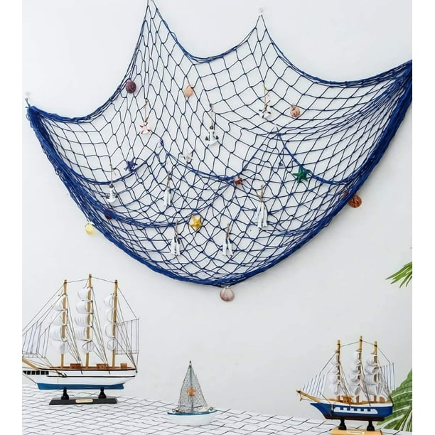 Old Fishing Net Decoration, Maritime Decoration, Mediterranean Style  Fishing Decorative with Colored Shells, Net Bedroom Living Room Wall Bar  Party
