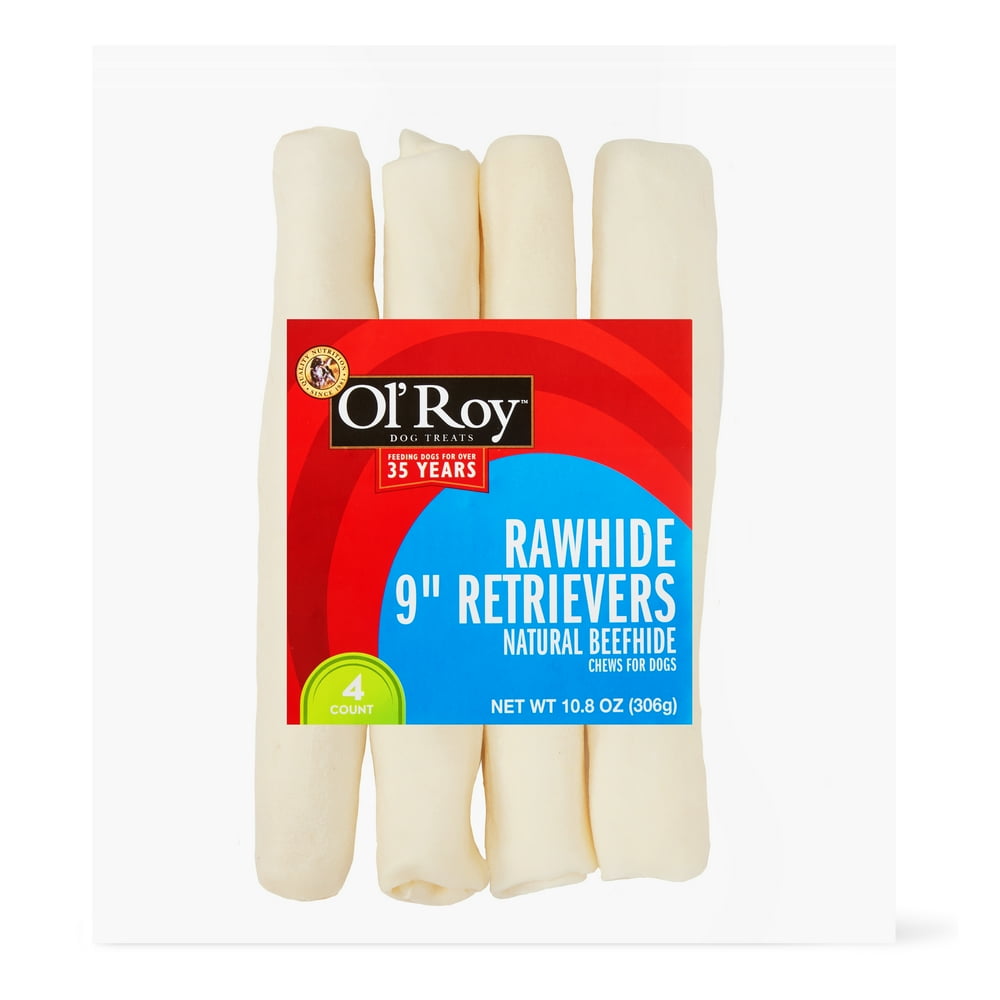Ol' Roy Rawhide 9" Retrievers Beefhide Chews for Dogs, 10.8 oz, 4 Count
