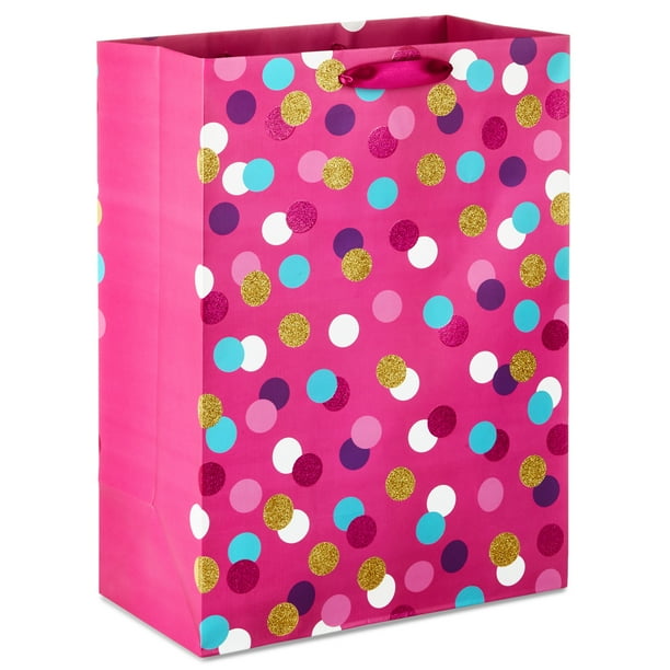 Hallmark 20" Oversized Gift Bag (Glitter Dots on Pink) for Birthdays