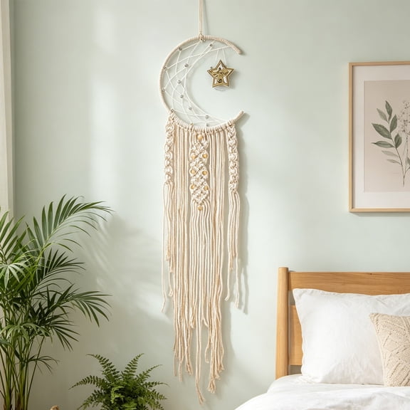 Macrame Dreamcatcher Wall Hanging, TOUMENY Hand Woven Cotton Tassel Tapestry, Boho Home Wall Decor for Bedroom Living Room Nursery