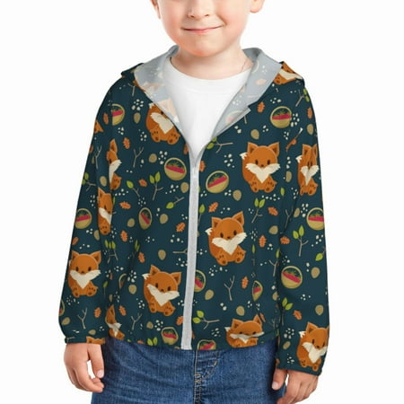 

Lukts Cute plant fox Print Children s Long-Sleeved Sun Protection Clothing Hooded Sweatshirts for Boys and Girls Outdoor Sports-4 Years
