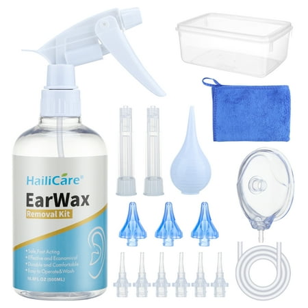 Earwax Removal Kit, Safe Comfortable Water Washing Ear Cleaning Tools, Ear Cleaner with 500ml Spray Bottle, Basin, Towel & 9 Wash Tips for Adults Kids