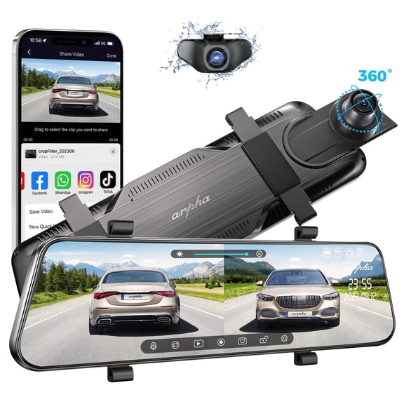 ARPHA Mirror Dash Cam E21 1080P Front and Rear View WiFi Built-in GPS 10 Inch
