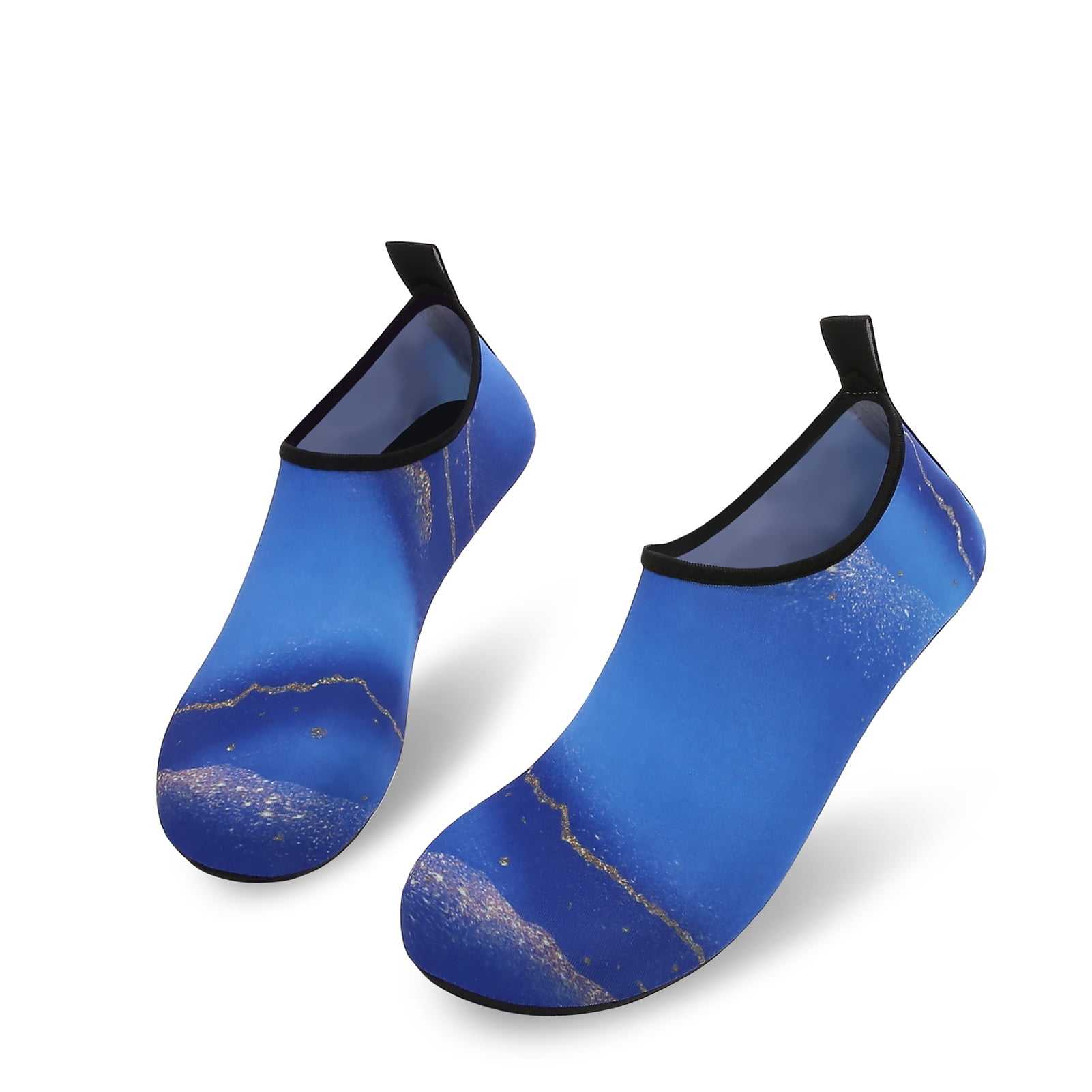 Men and Women a Slip On Barefoot Quick-Dry Beach Aqua Yoga Water Shoes (Glitter/Blue Gold, 4-5 Women)