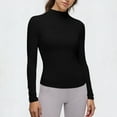 thumbnail image 4 of Womens Slimming Fit Basic Tops, Long Sleeve Shirts for Women Summer Casual Solid Color Cropped Mock Neck T-Shirts, 4 of 6