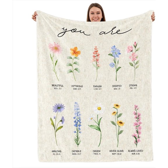 Inspirational You Are Positive Affirmation Floral Bible Verse Print Soft Cozy Flannel Throw Blanket for Encouragement Gift