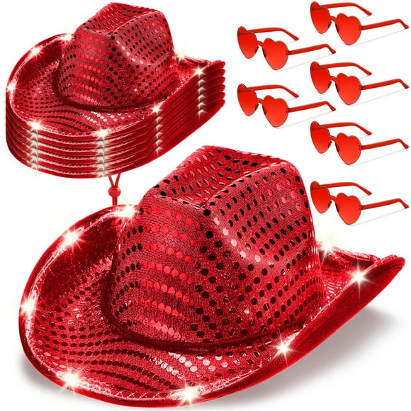 Set de Disfraz Sombrero Cowboy LED Zhanmai con Gafas para Mujeres y Hombres