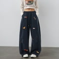 thumbnail image 2 of CONZONE Womens Baggy Sweatpants Cartoon Embroidery Pants for Women Trendy Elastic Waist Drawstring Wide Leg Fall Winter Athletic Trousers With Pocket, 2 of 4