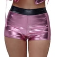 thumbnail image 2 of Afdoent Shorts For Women Solid Color Shiny Leather Stage Performance Pants Gold Embossed Leather High Waist Shorts Beach Vacation Outfits, 2 of 8