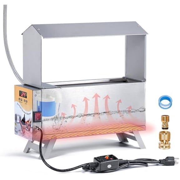 Chicken Waterer Heated 2 Gallon Chicken Water Heater for Winter Stainless Steel Poultry Drinker Heater Anti Freezing Watering Dispenser for Coop, Thermostatically Controlled$$Garden & Patio