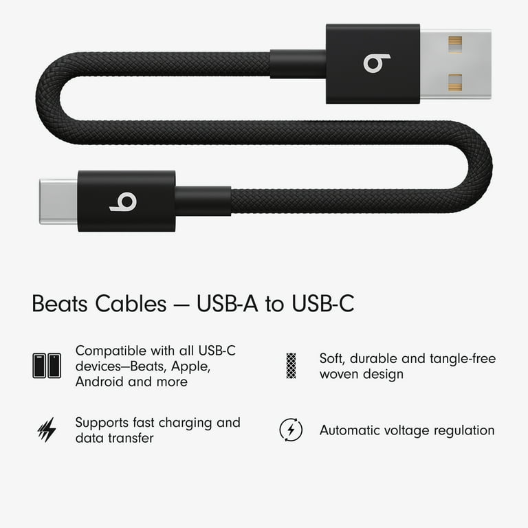 Beats USB-A to USB-C Woven Short Cable (20 cm) - Bolt Black