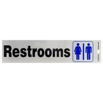 Hillman Group 839826 2 x 8 in. Nickel Mylar Black & Blue Adhesive Restrooms Sign pack of 6