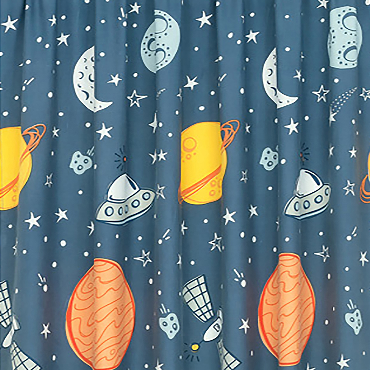 48" x 84" Space Explorer Astronauts, Planets, Stars and Spaceships Window Curtain Panel Drapes Pair for kids’ bedroom