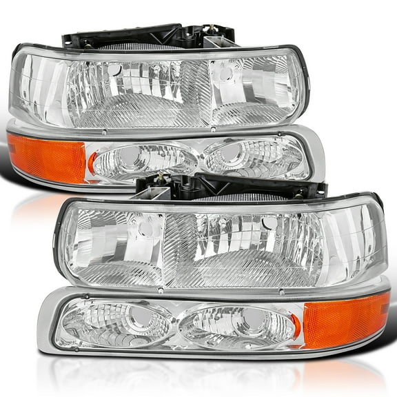 Spec-D Tuning Chrome Headlights   Bumper Lights Compatible with 1999-2002 Chevy Silverado 2000-2006 Tahoe Suburban, Left   Right Pair Headlamps Assembly