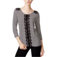 thumbnail image 1 of maison Jules Womens Lace Trim Knit Blouse, Black, Small, 1 of 1
