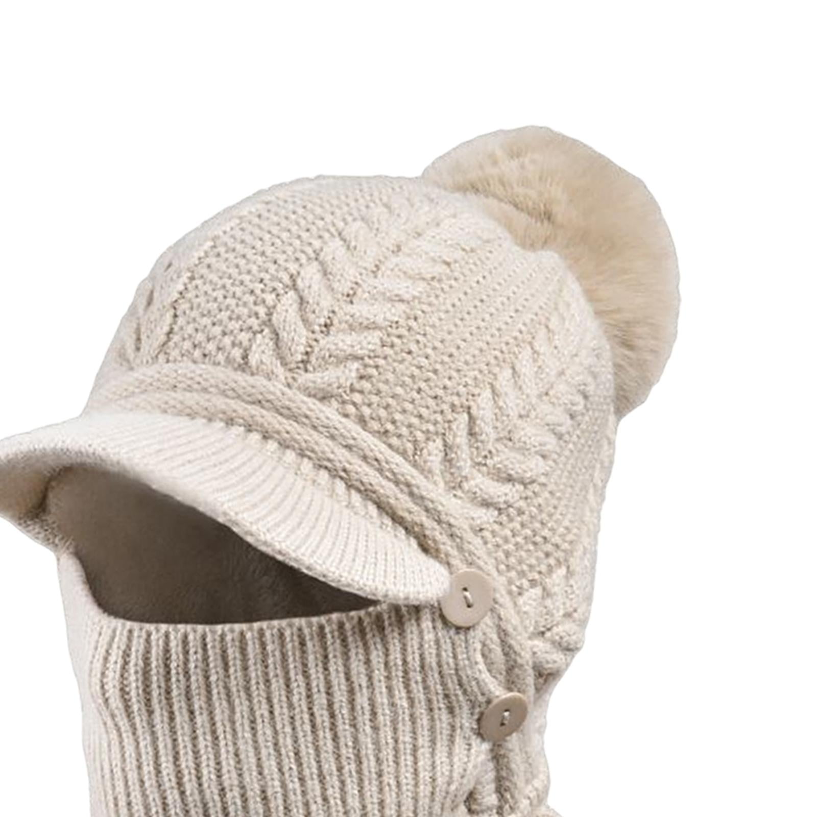 DimyFew Elastic Knitted Beanie Hat Neck Gaiter Breathable Button Warmer Winter Ski Mask Khaki