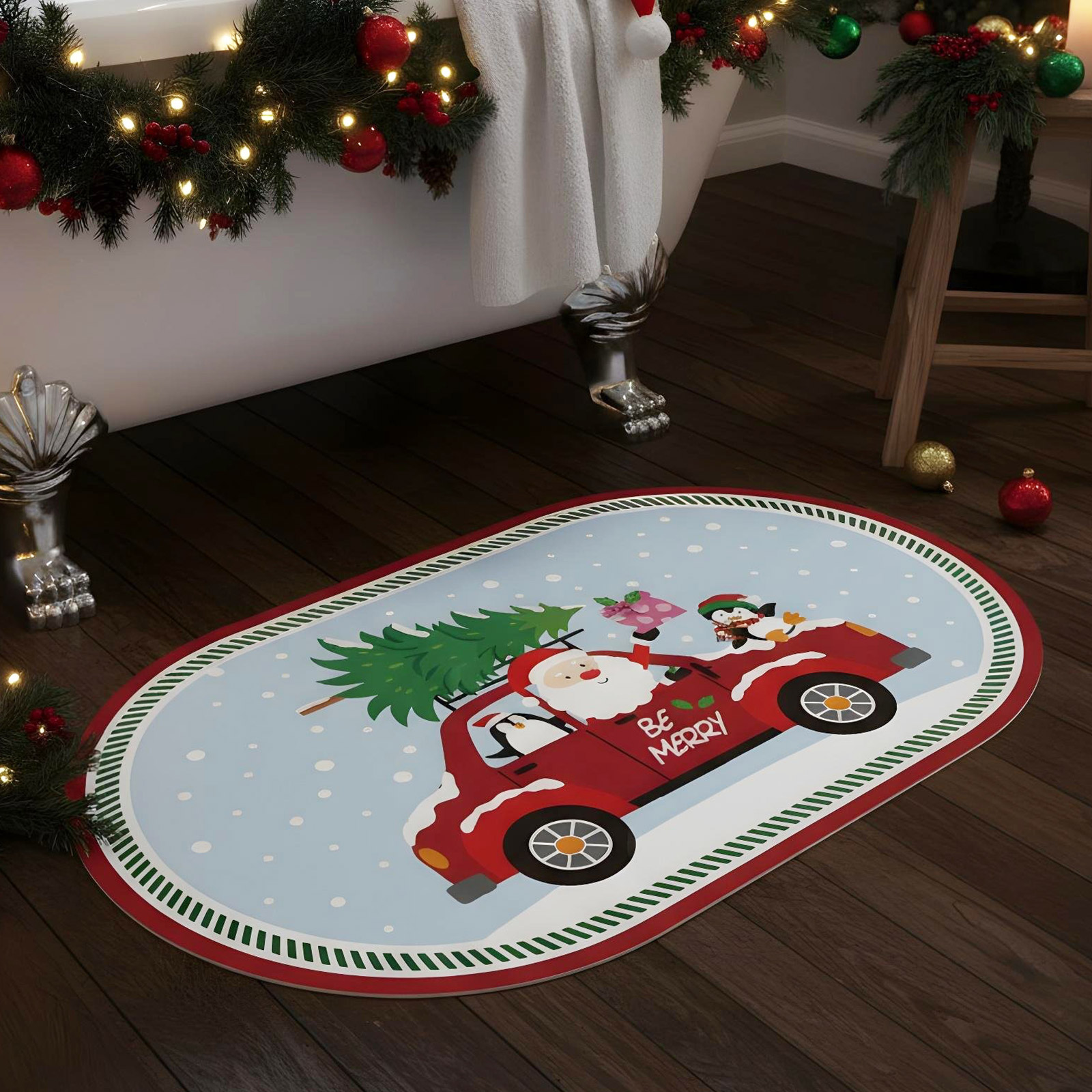 Gogreen Bath Mat - Bathroom Mat Rug Non Slip Super Absorbent Stain Resistant Quick Dry Bathroom Rug-Bath Mat for Bathroom Floor Bathtub Vanity-Bathmat Bath Rug (Christmas Santa Claus, 24"x36")