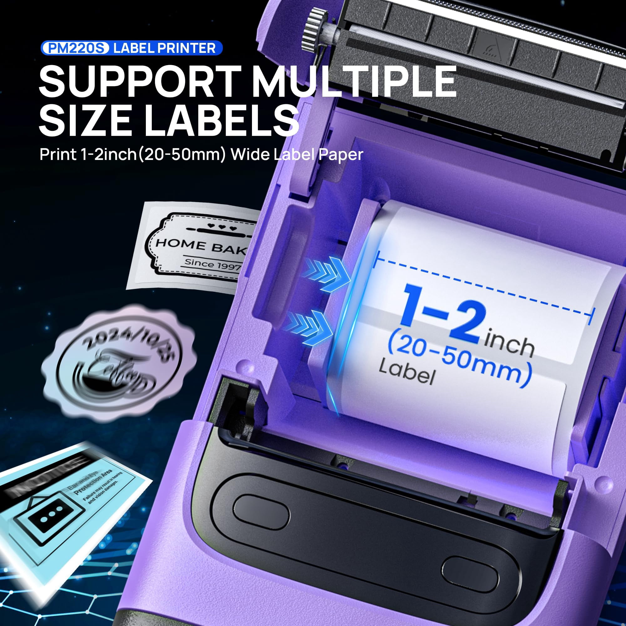 Pm220s Label Maker Machine With Tape  2 Inch Bluethooth Portable Thermal Printer For Small Business Office Home Address Logo Sticker Phone/tablet/pc Purple