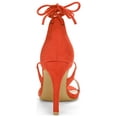 thumbnail image 4 of BLISSFUL STEP Chaussures pour Femmes Sandales à Talon Aiguille Haut à Bride Cheville à Nouer Bout Ouvert en Faux Suède Orange 5, 4 of 8