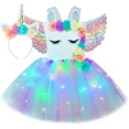 thumbnail image 3 of Vestido de princesa unicornio con tutú para niñas, vestido de tul con flores iluminadas con LED, ropa de fiesta de cumpleaños, disfraz de Halloween para niños, vestido, 3 of 5