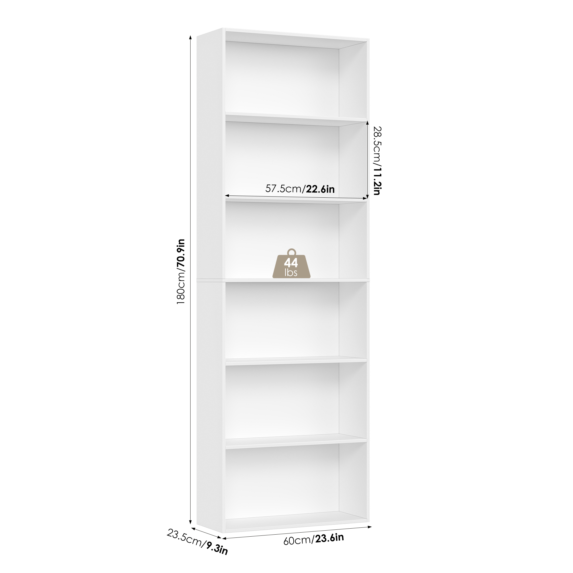 Homfa 6-Tier Tall Wooden Bookshelf, White photo 7