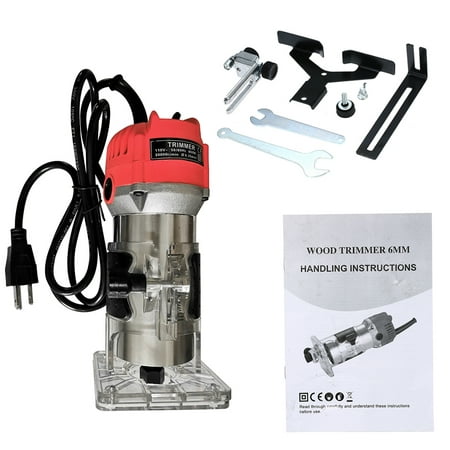 

800W Trim Router 30000r/min with Transparent Base Edge Guide Wood Laminate Electric Trimmer Compact Palm Router Corded for Woodworking Trimming Slotting Notching / Aluminum Red /