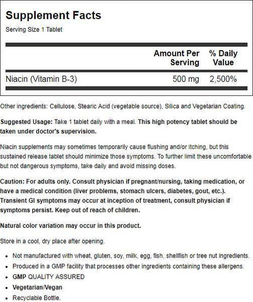 NOW Foods - Niacin 500 mg. - 100 Tablets - image 2 of 2