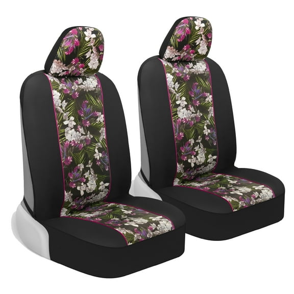 BDK Catalina Flower Seat Covers for Car SUV Truck - Sideless Seat Style Compatible with Armrest & Airbag - Universal Fit 2 Sets