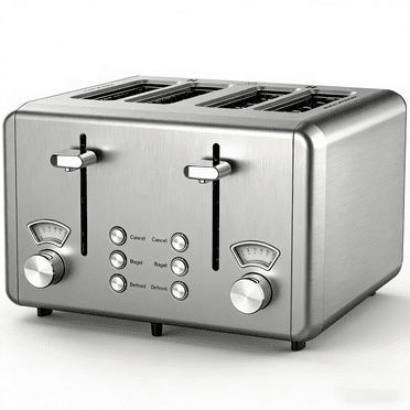 WHALL 4 Slice Toaster - Stainless Steel Bagel Toaster with Dual Control Panels, 6 Shade Settings,Silver
