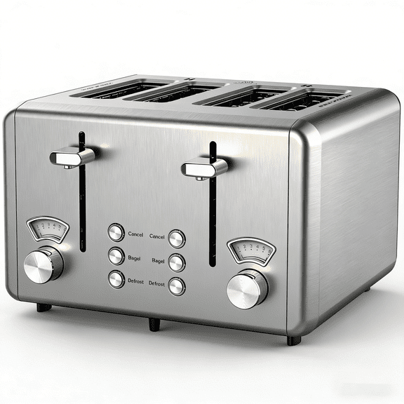 WHALL 4 Slice Toaster - Stainless Steel Bagel Toaster with Dual Control Panels, 6 Shade Settings,Silver