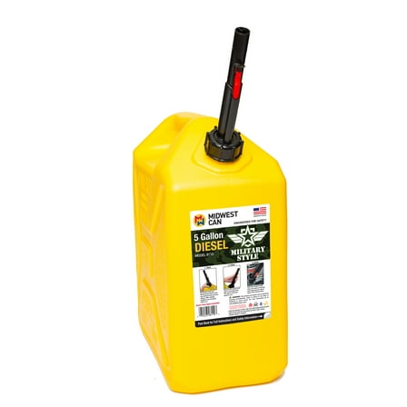 Midwest Can 8110 Plastic Jerry Can 5 Gallon Diesel Capacity, Military Style Diesel Container, Yellow