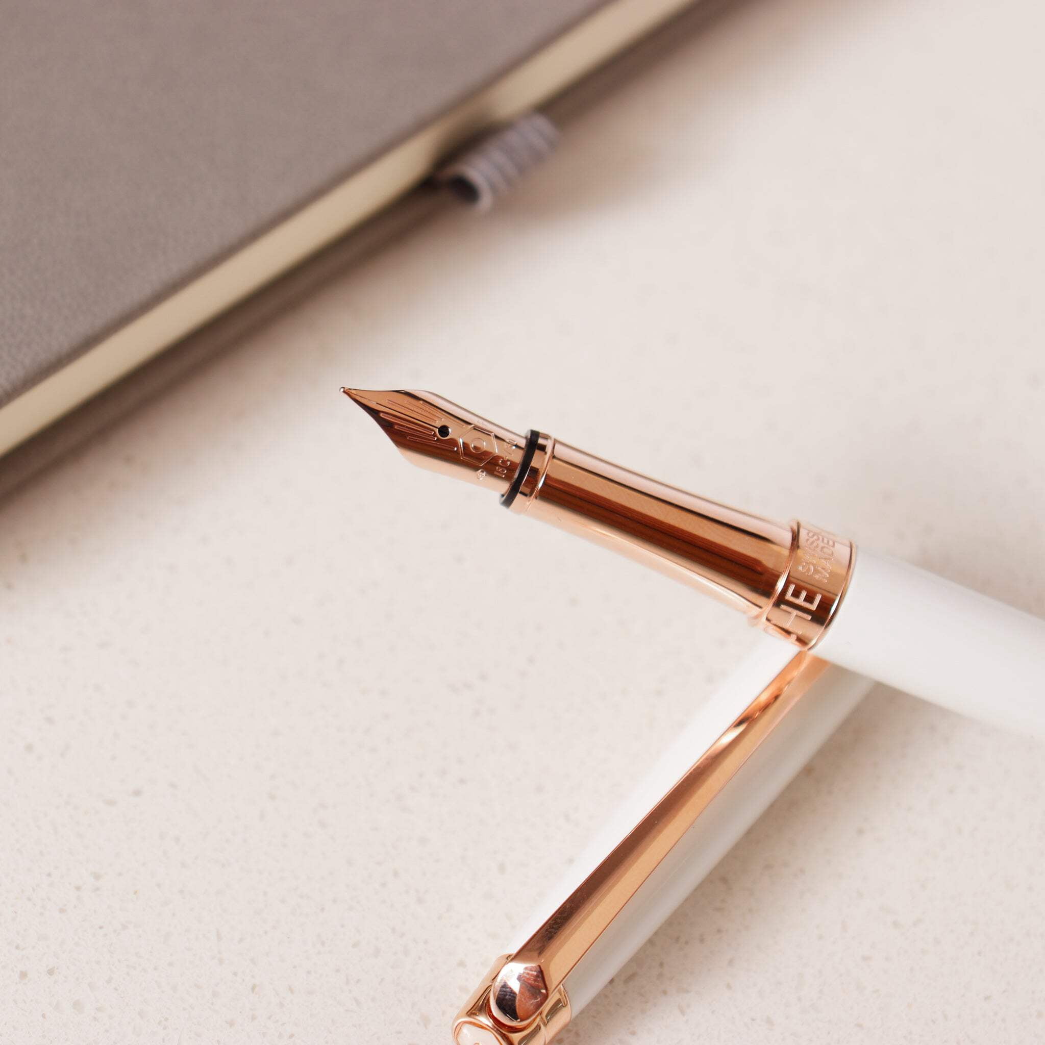 Caran D'Ache Leman Slim Fountain Pen - White  Rose Gold