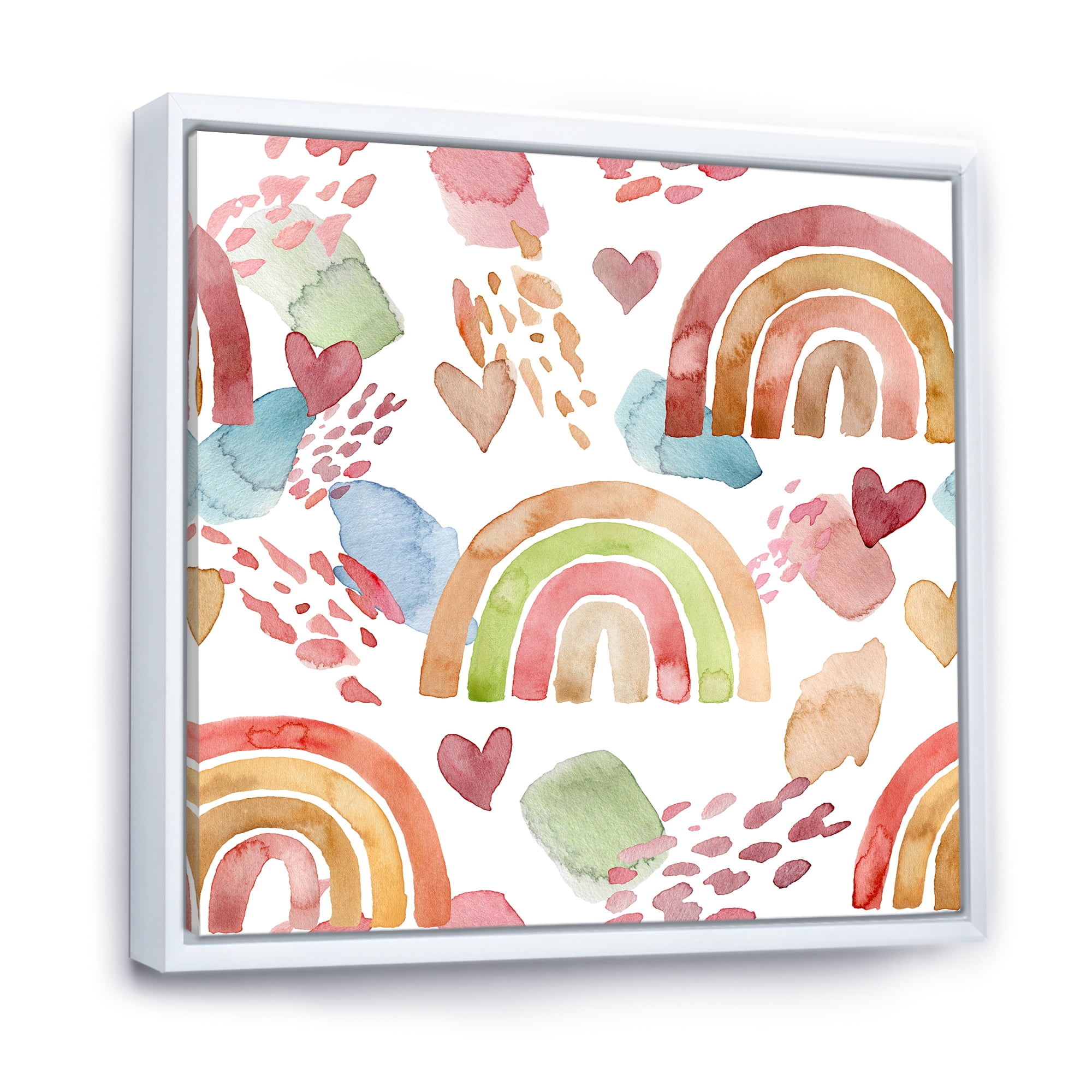 Designart 'Multicolored Rainbows Hearts and Clouds' Children's Art Framed Canvas Wall Art Print