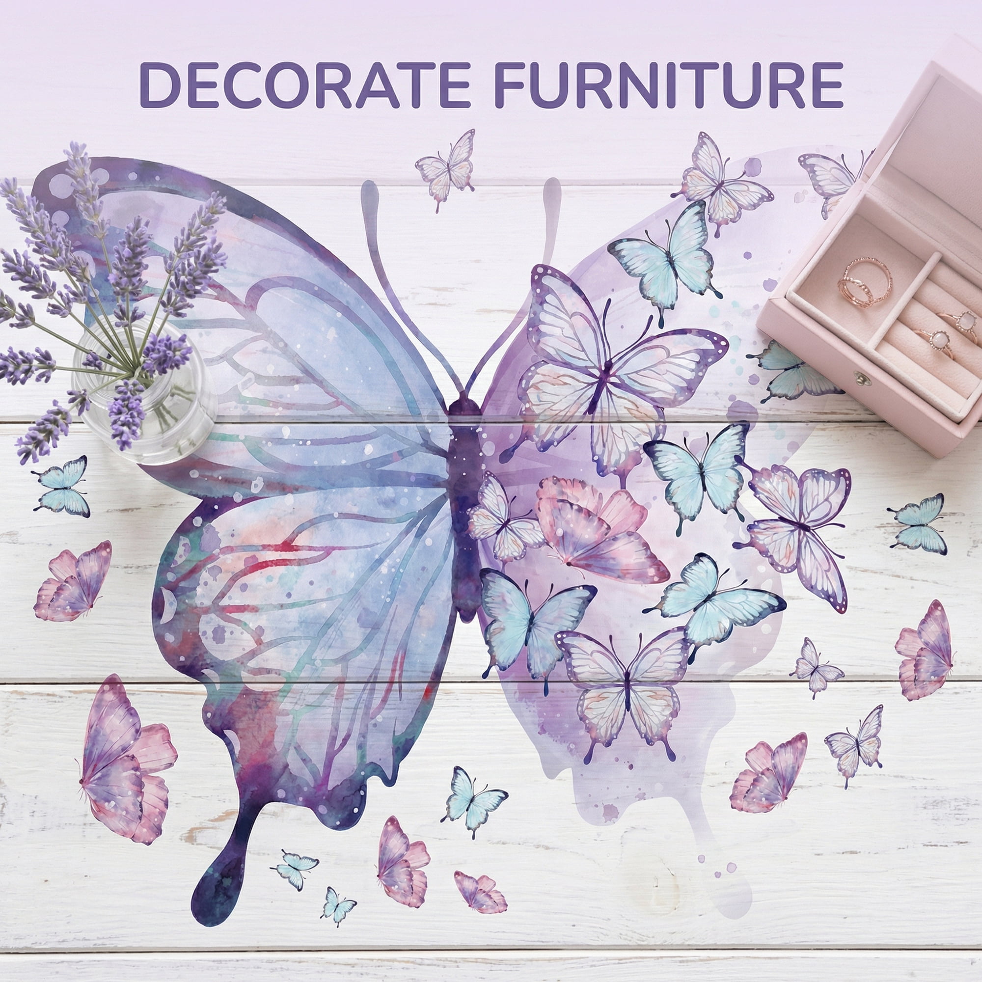 Unique Bargains Butterfly Wall Decals Self-Adhesive Mural Decor Light Purple 18.5" x 15.7"