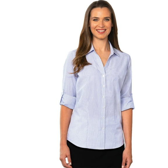 BlueGeneration Ladies L/S Untucked Stripe No Pocket Blue Medium Stripe
