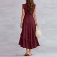 thumbnail image 4 of XiYing Robes Décontractées pour Femmes, Robe Maxi Classique à Col en V Sans Manches pour Femmes avec Emmanchures à Volants et Détail de Bouton avant pour les Vacances d'Été, M-TTG,, 4 of 7
